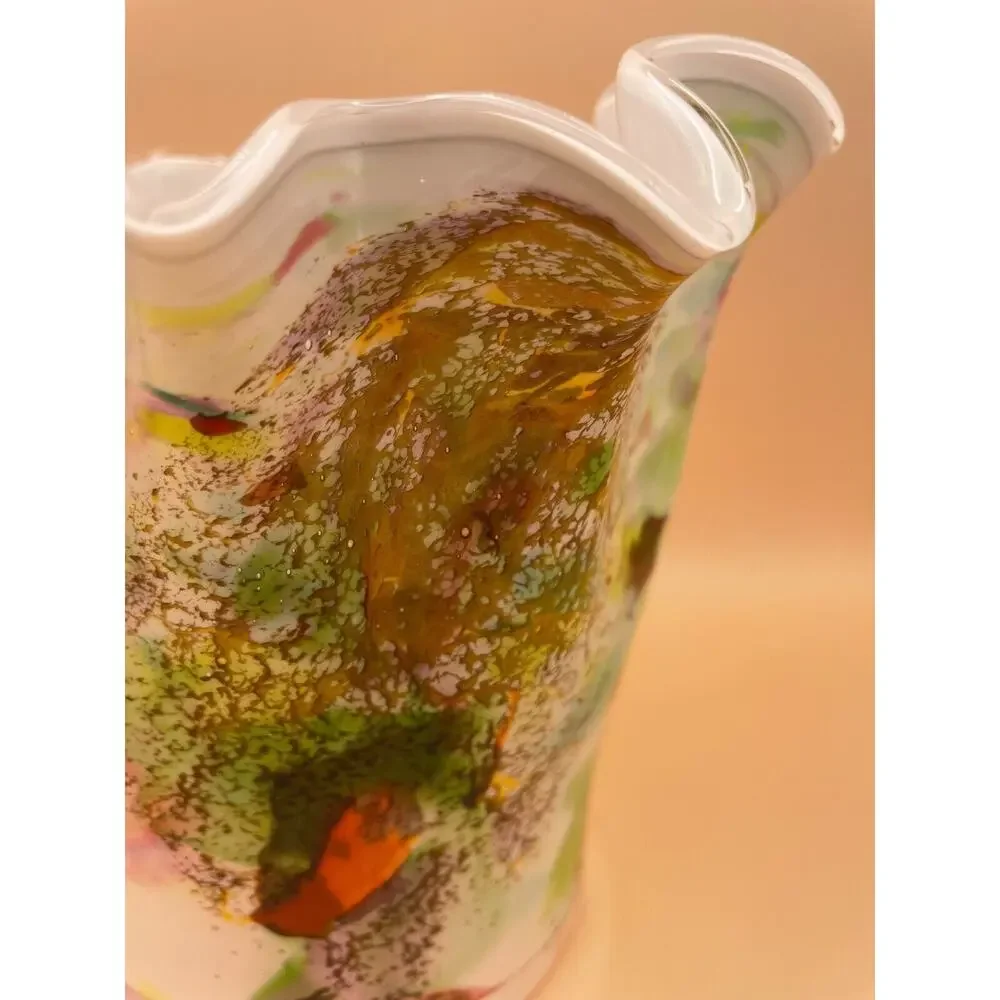 Stunning Josefina Krosno Hand Blown Glass Multi Colored Handkerchief Vase- USED